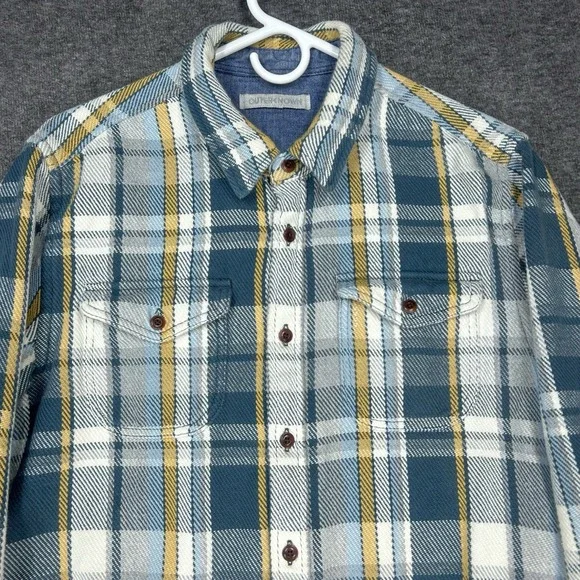 Outerknown Blanket Shirt Mens M Green Plaid Thick Knit Flannel Long Sleeve - Picture 2 of 11